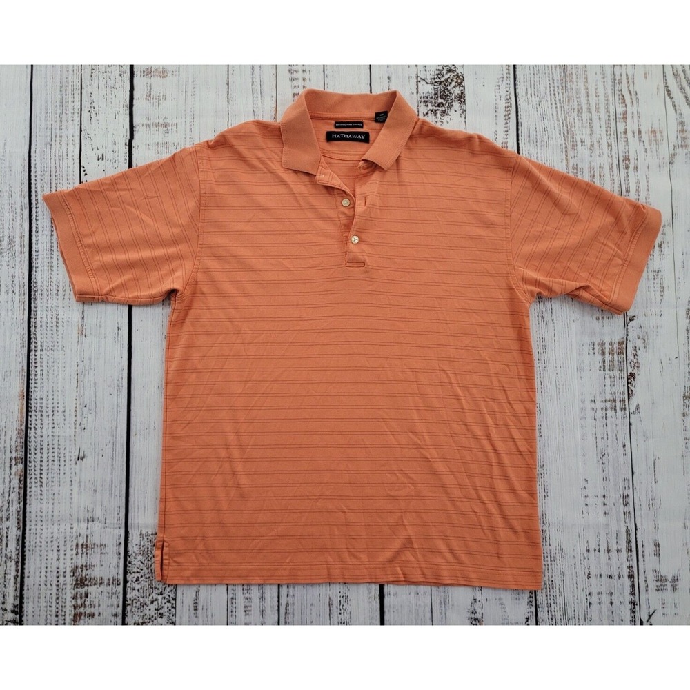 Hathaway Premium Pima Cotton Short Sleeve Orange Striped Polo Men's Size M